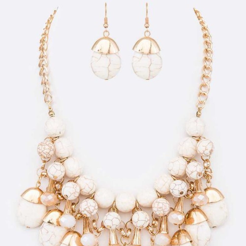 Women's Ivory & Gold-Tone Pearl Necklace Set With Earrings